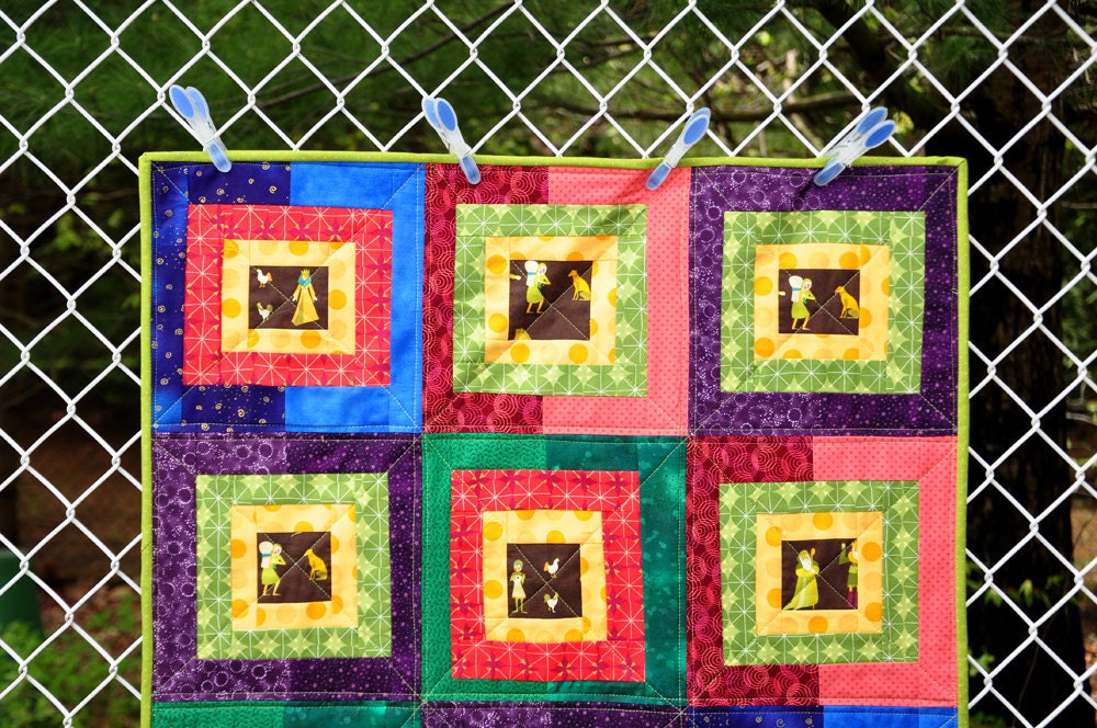 Castle Peeps Reversible Medevial Quilt filled with Kings, Queens and Knights with their Steeds