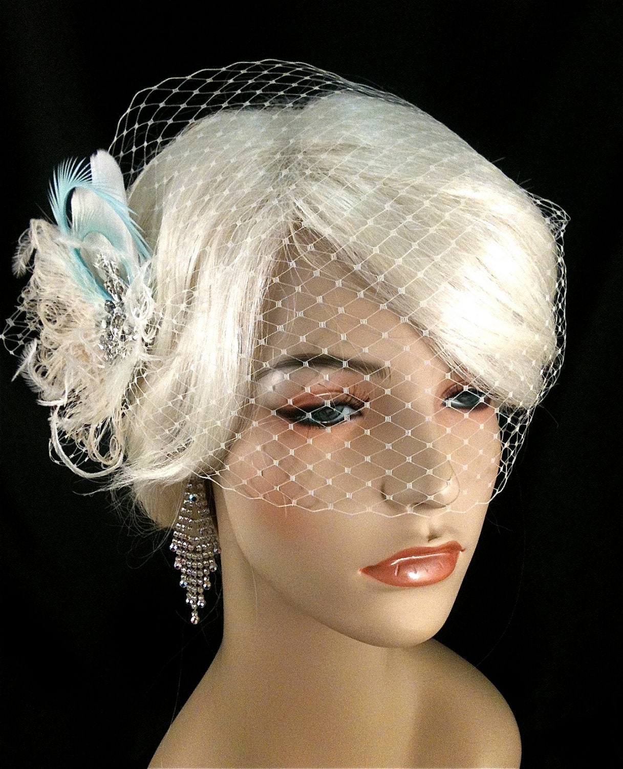 Bridal Feather Fascinator, Bridal Fascinator, Feather Fascinator, Bridal Headpiece, Bridal Veil, Tiffany Blue and Ivory