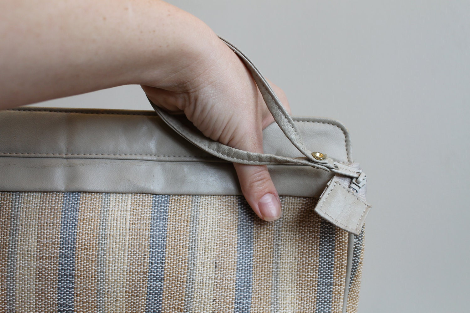 Woven Knit Clutch  /  Striped  /  Khakis  /  Vintage 80s