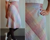 70s Plaid Aline Skirt  /  Pastel And Gold Wool Skirt  /  High Waist Knee Length  /  1970s Preppy School Girl  /  Small S Medium M