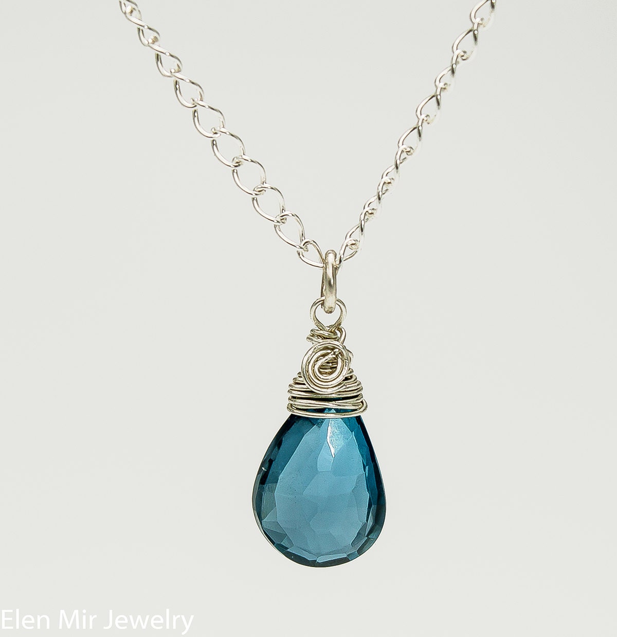 Wire Wrapped Pendant London Blue Topaz Necklace Pendant