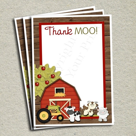 Barnyard Thank You Card - Printable Thank You Card Il_570xn
