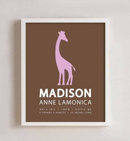 Giraffe Personalized Birth print wall art - 8x10 print Il_570xn