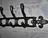 Oil Rubbed Bronze Coat Rack / Cast iron fleur de lis 4 Hook wall fixture Shabby chic /Metal wall hook /Bathroom hook / Fixture