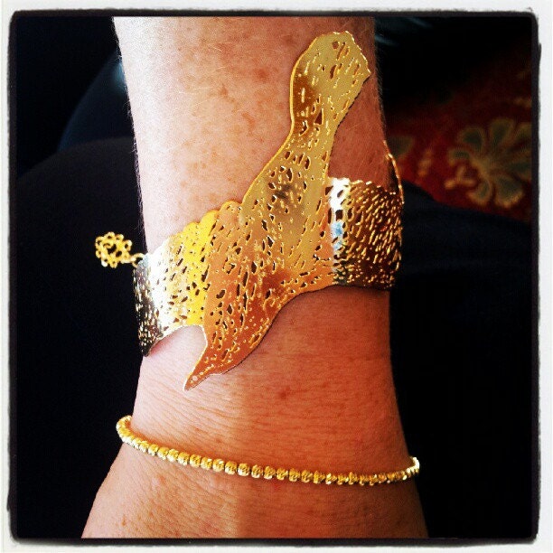24 gold karat plated Seagull Flying Bird metal Lace Bracelet