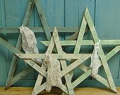 Stick Stars Three Primitive Weathered Turquoise and White Shabby Chic