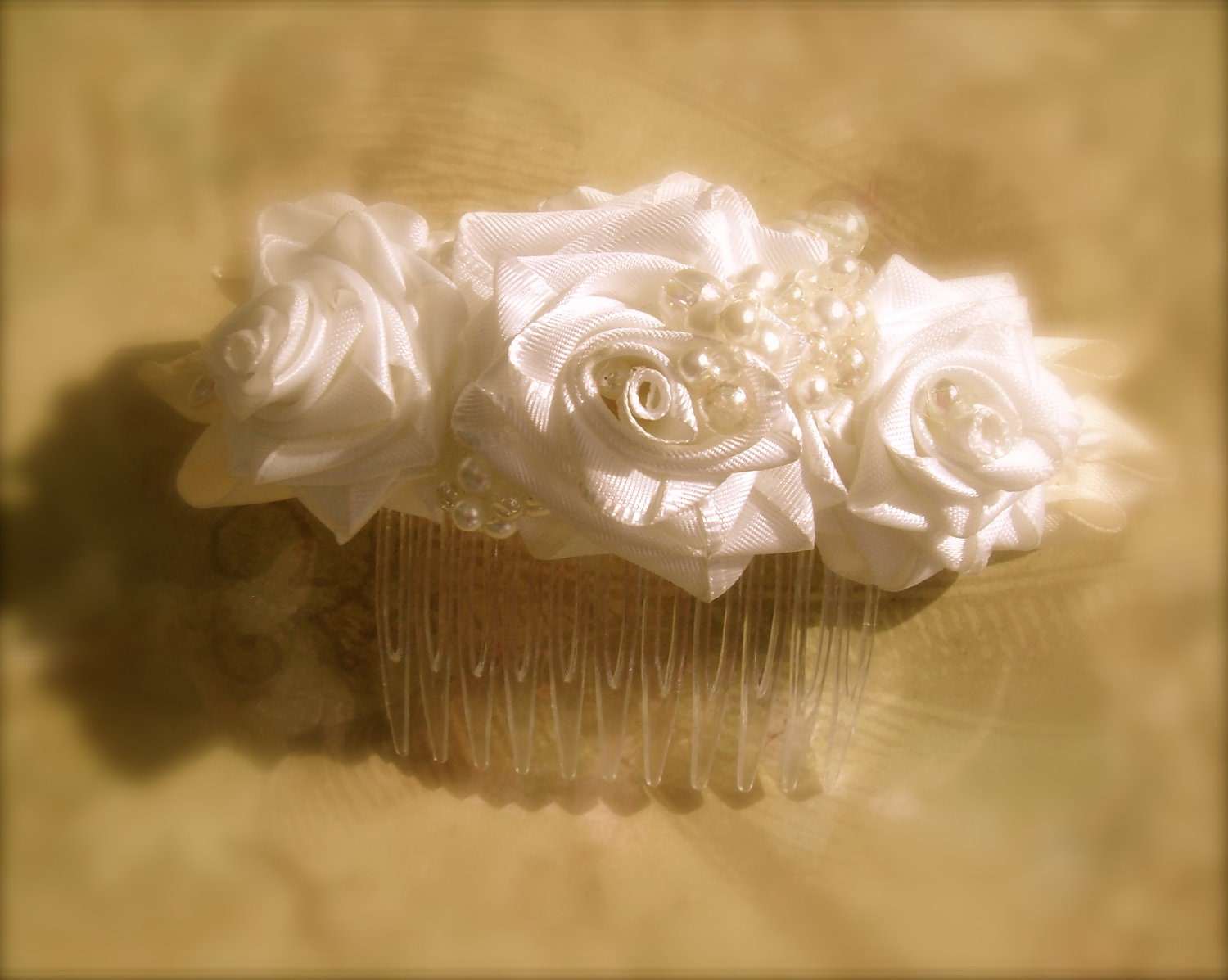 Hair Comb "White Wedding" - Hand-made, Up cycled, - FREE SHIPPING