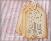 Little Owls in A Tree Tags - Love, Together, Wedding, Romance, Heart