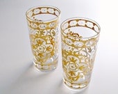 Vintage Culver Glasses Tumblers Barware Set of 2 Highballs Gold