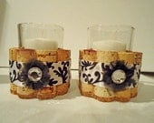 Upcycled Wine Cork Votive Candle holders (Black and White)