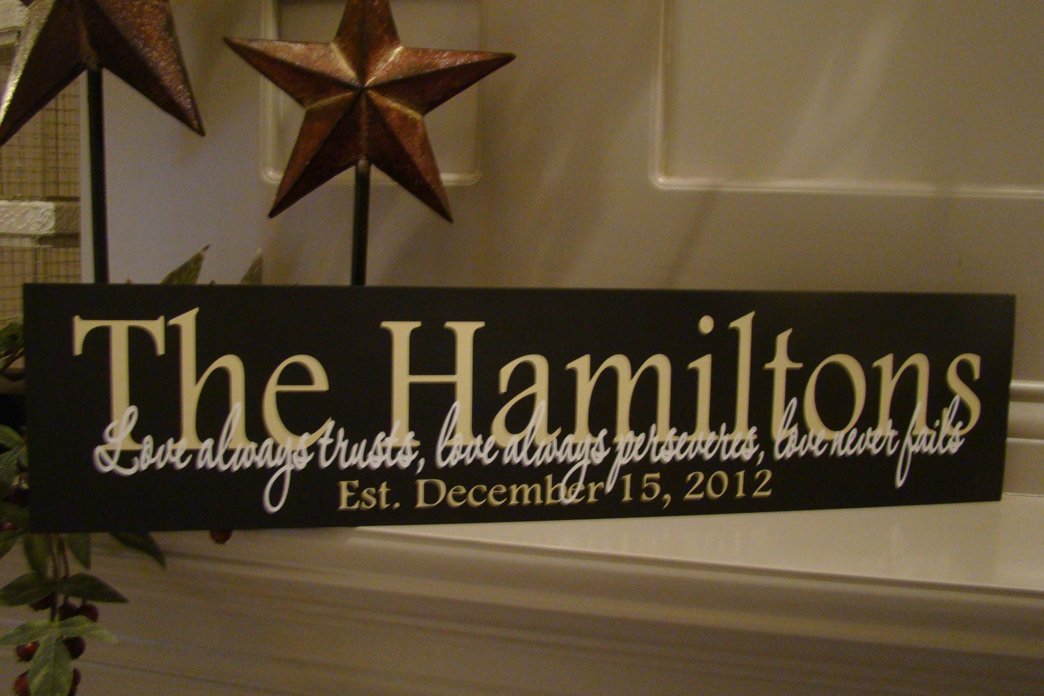 Personalized-Customized Family Name & Established Date hand painted wood sign with vinyl lettering