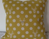 NEW Japanese fabric cushion cover in mustard yellow background with deer and dots motif, throw pillow, decorative cushion