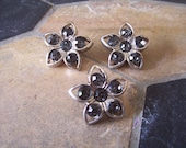 3 Smoke Flower Rhinestone Crystal Silver Buttons for Hair Flower Center Embellishments Clip Wedding Accessories(B1003)