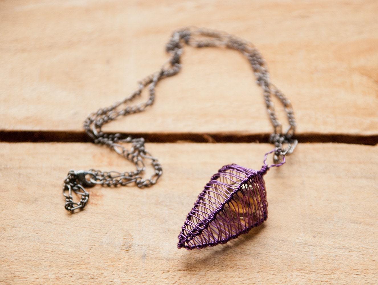 Necklace Pendant Spear Cage in Dark Purple and Golden