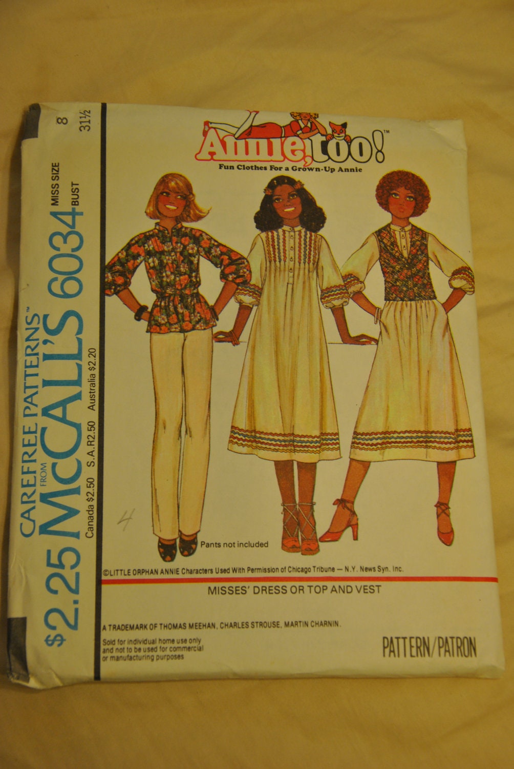 Annie McCalls Pattern 6034 Size 8 for Misses Women UNCUT