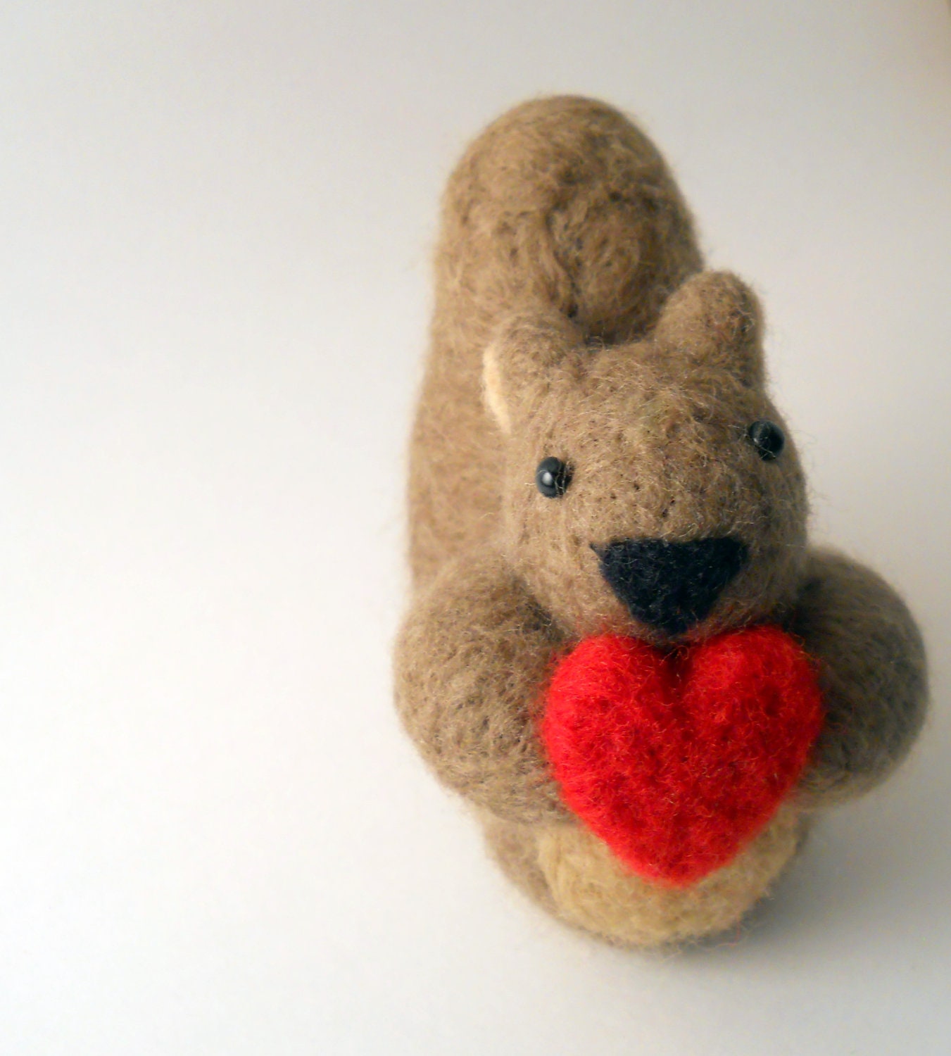 Valentine's Day Squirrel Holding Heart - Felted Animal Miniature - Soft Sculpture - MADE TO ORDER