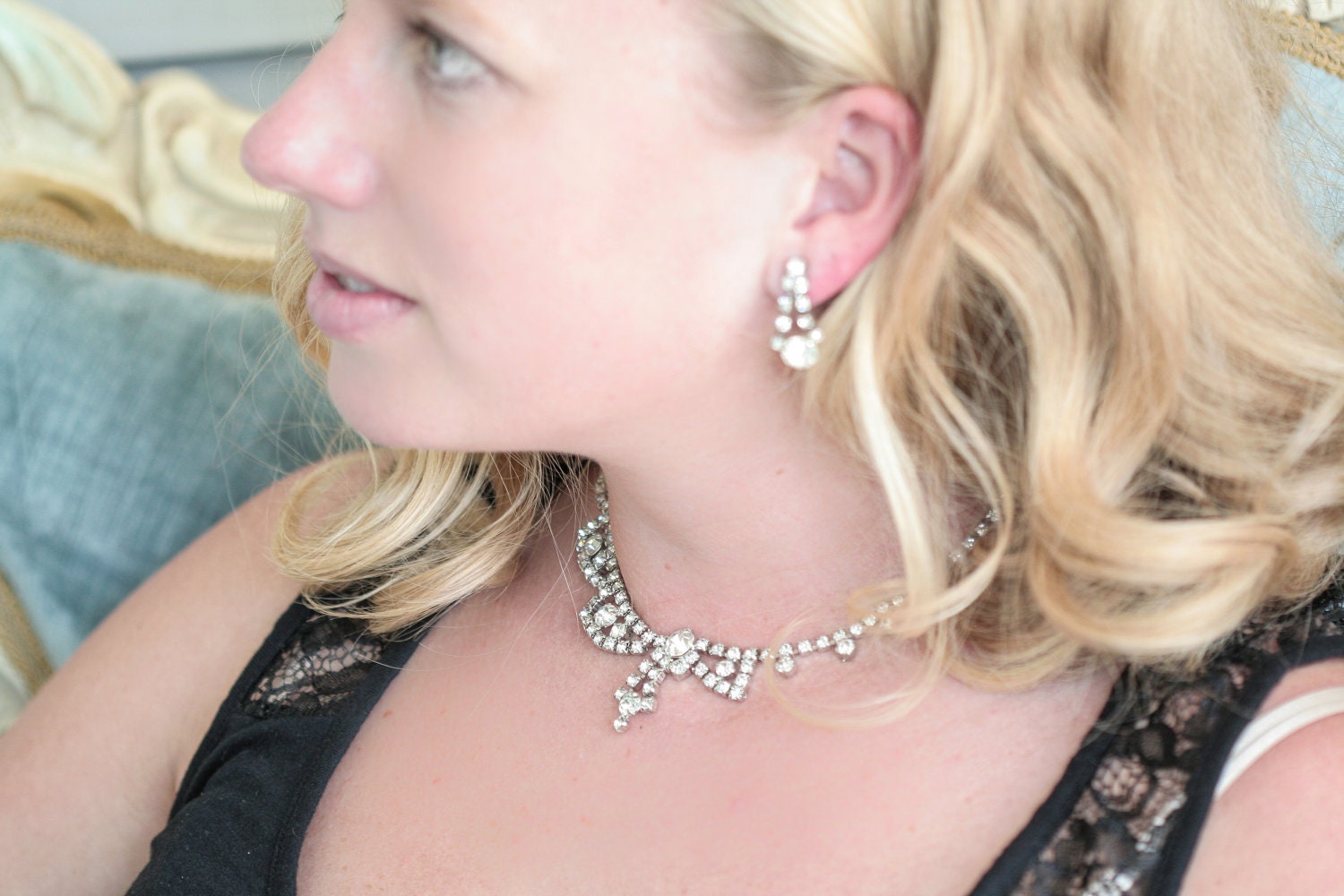 Rhinestone Necklace and Earrings