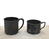 Vintage Children's Mugs Two Silverplate Tarnished Shabby Chic Decor - RosaMeyerCollection