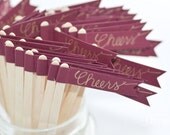 50 Maroon Paper Flag Stir Sticks or Drink Stirrers with Gold Calligraphy