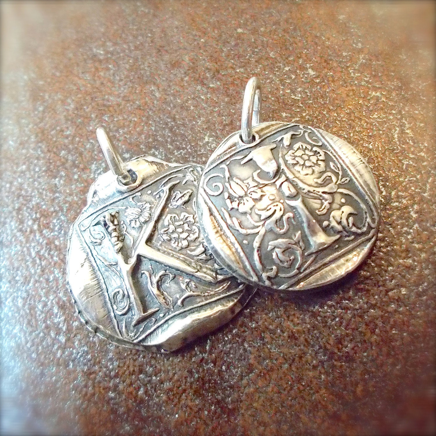 Antique Wax Seal Silver Initial Pendant, Personalized, Bridesmaids, New Moms, Eco-Friendly, Monogram, Birthstones, Gemstones, Gift