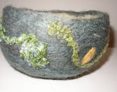 dream flowers, a grey blue needle felted wool bowl