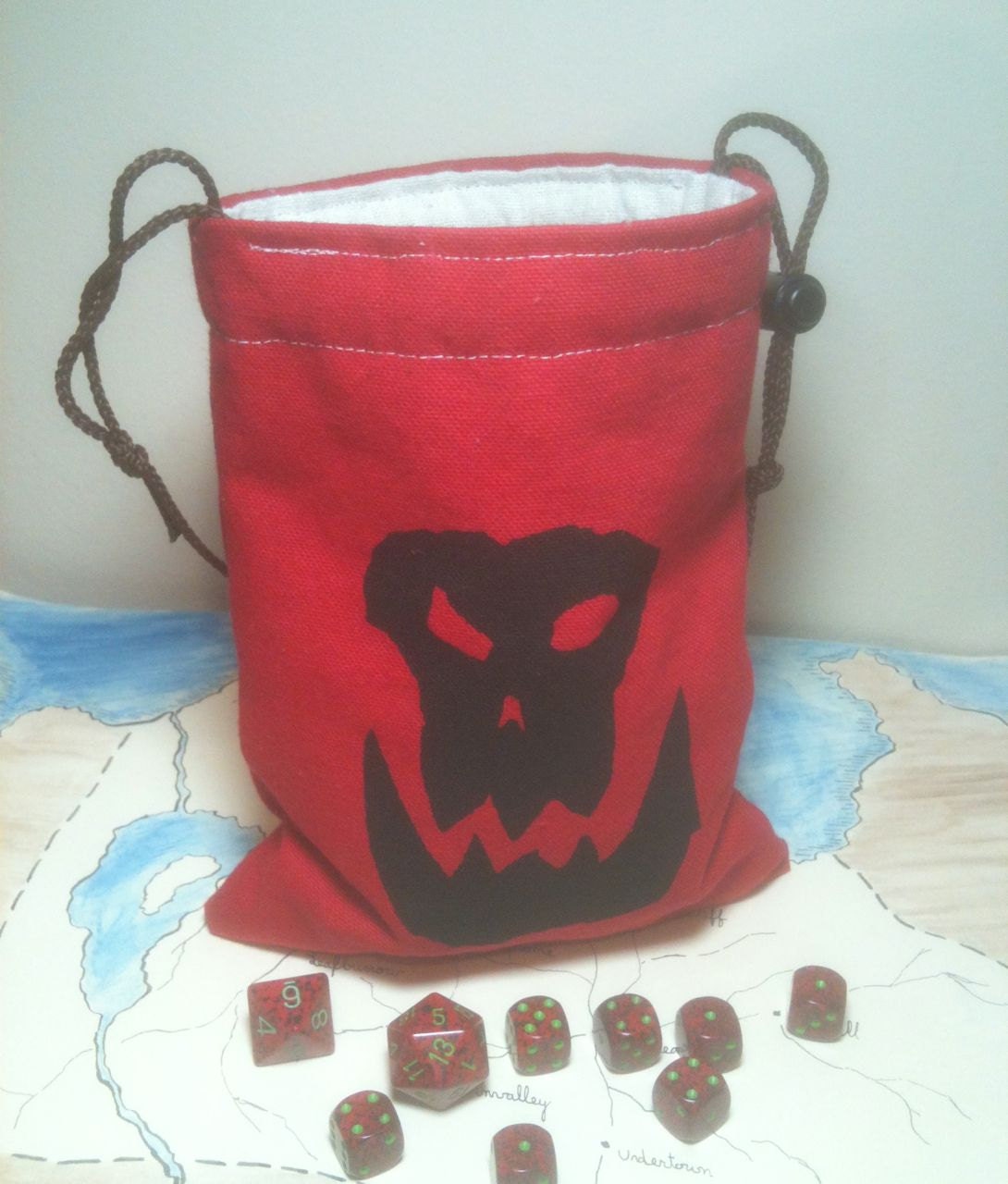 Proppa Orc Dice Bag in Red Fabric