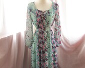 Spring Berries Floral Long Sleeves Mermaid Tears Seafoam Blue Mint Green Minty Marie Antoinette Alice in Wonderland Bohemian Long Dress