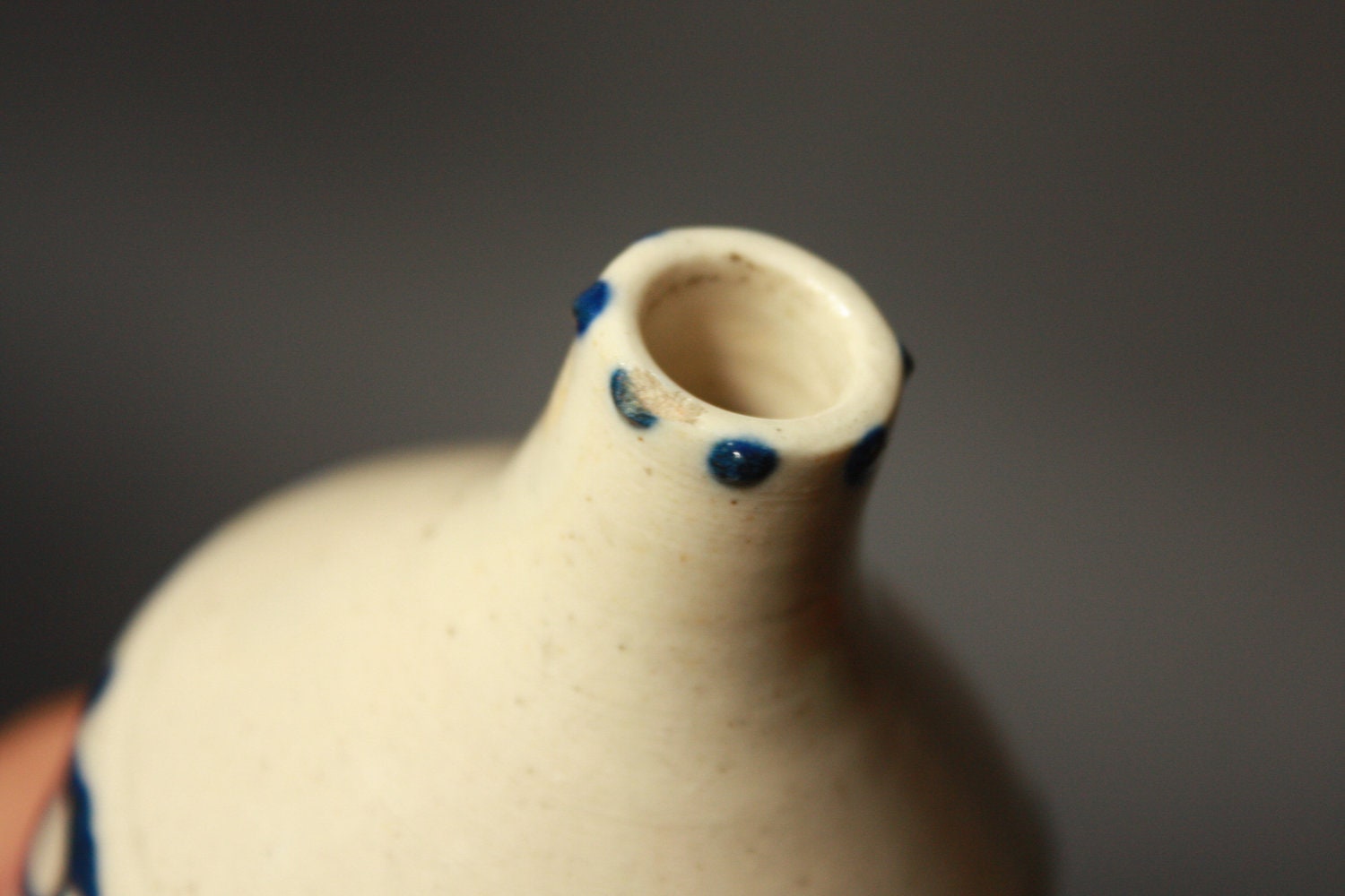 Vintage STUDIO Pottery Vase Patterned White and Blue