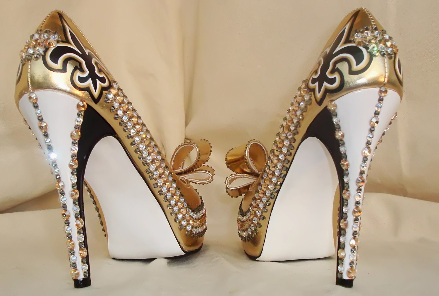 BLING BLING BLING  black gold and white fleur de lis  who dat shoes