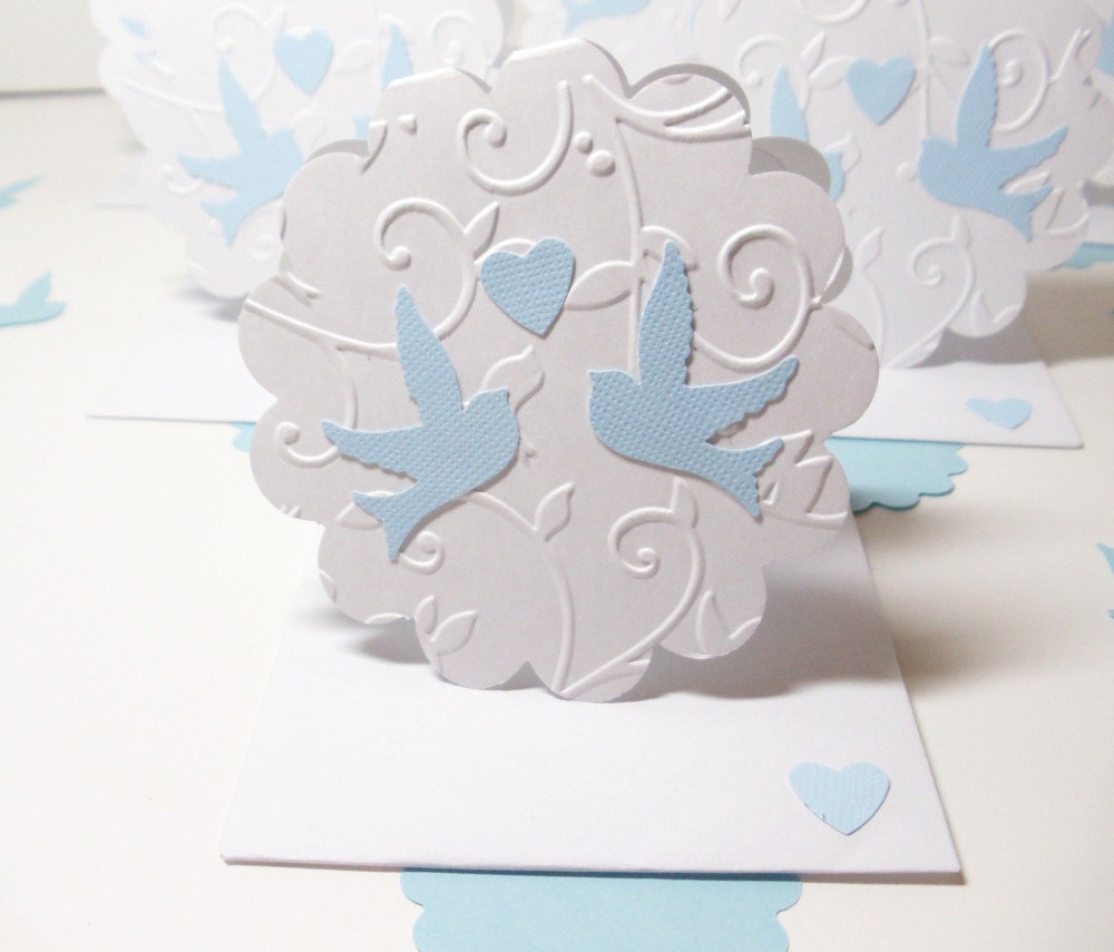 Mini Cards- Wedding- Thank You- Embossed- Doves- 6 Cards- Boxed Set- Handmade