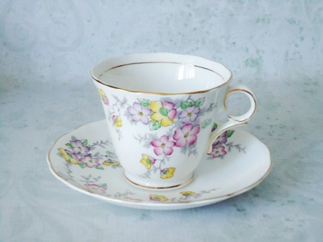 English Floral Teacup and Saucer Set - Vintage Floral Tea Cups and Saucers - Tea Cup and Saucer Set