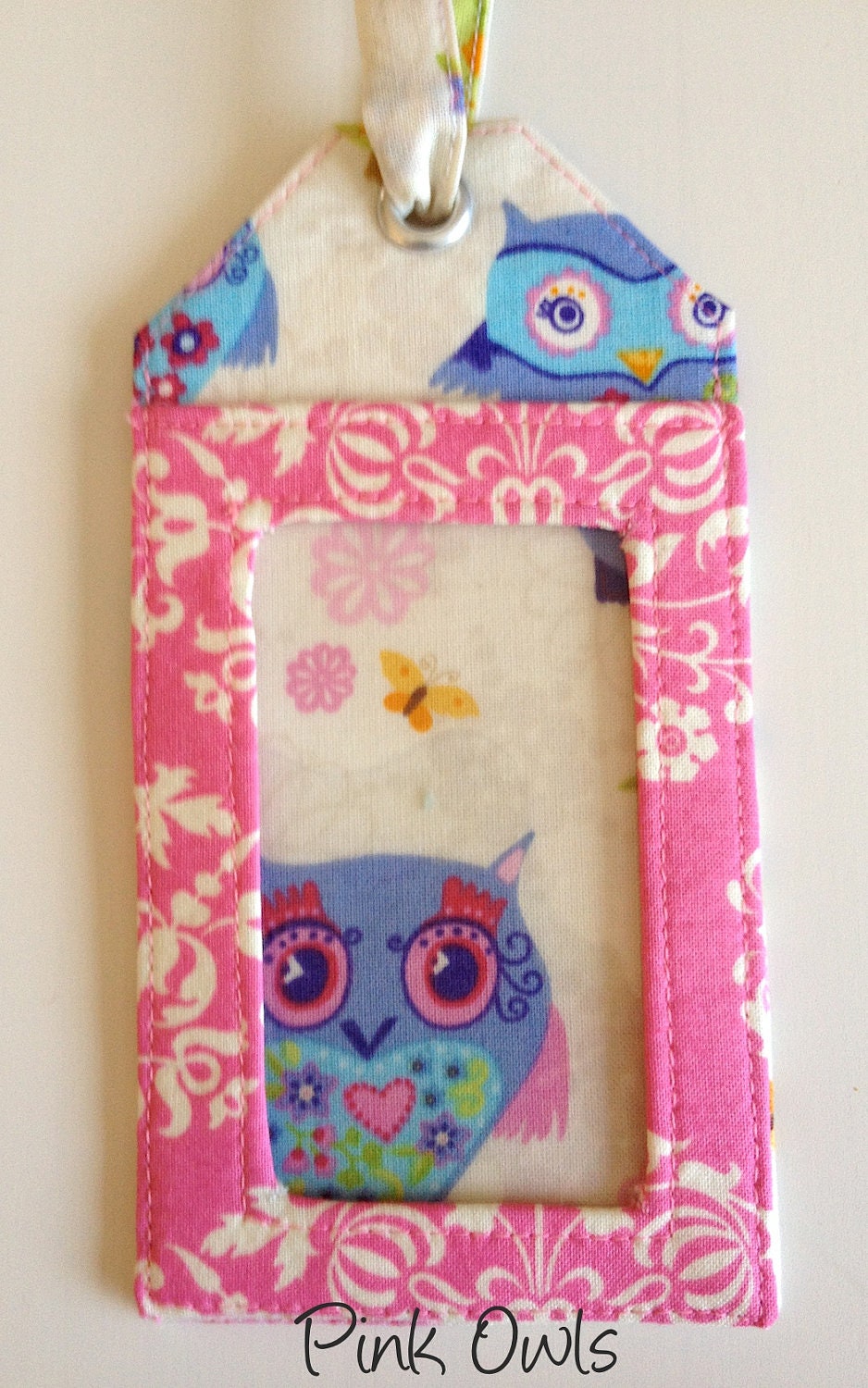 CLEARANCE SALE - Luggage Tag Pink & Purple Owls