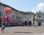 Italy - Turin - piazza - pink - architecture - landscape - balloons - fine art photography -  Anchored: 8.5 x 11 Color Photograph