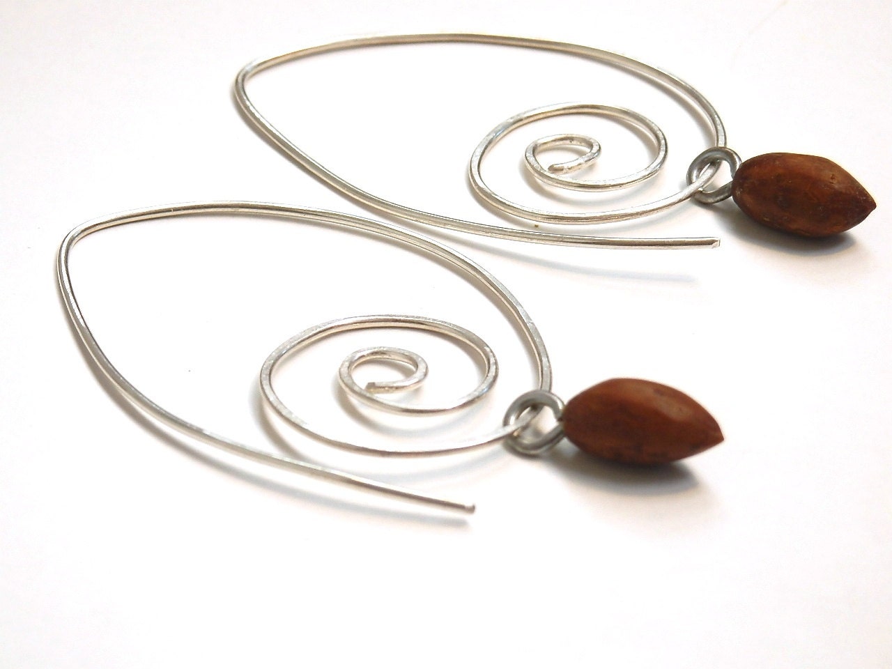 Hoop Earrings Sterling Silver Spiral with Olive Pit Drops Tagt Team 123 cc loh ostat socal etsy guild tenx tt cccoe sos steam team madcap lb