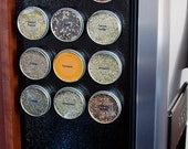 Magnetic spice tins - DIY herb rack for metal wall, refrigerator - 12 empty tins, spice labels
