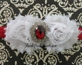 Baby headband,valentines headband, red and white baby headband,shabby chic headband,flower headband,baby girl hairbows.