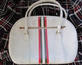 Ultra mod large 60's white red green striped vinyl Italian handbag purse