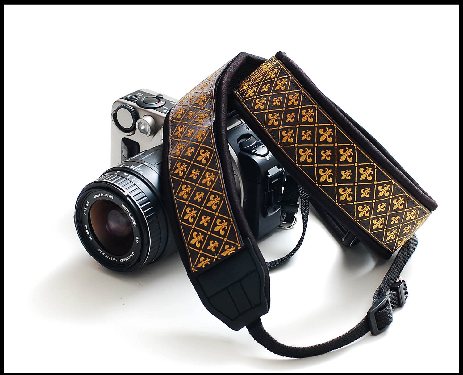 A different type of SLR camera strap  - Gold Fleur Camera strap