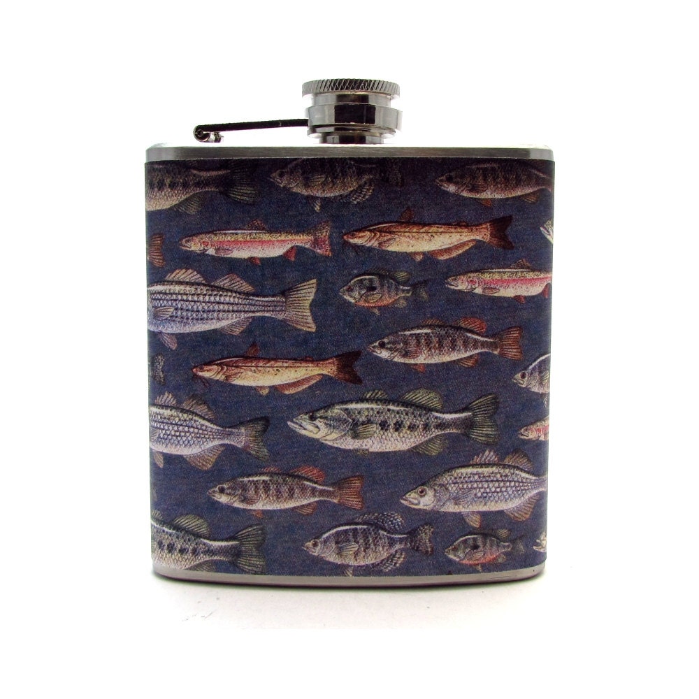 Fish Liquor Flask for Men Dad 6oz or 8oz Hip Flask Mens Gift Fathers Day Birthday