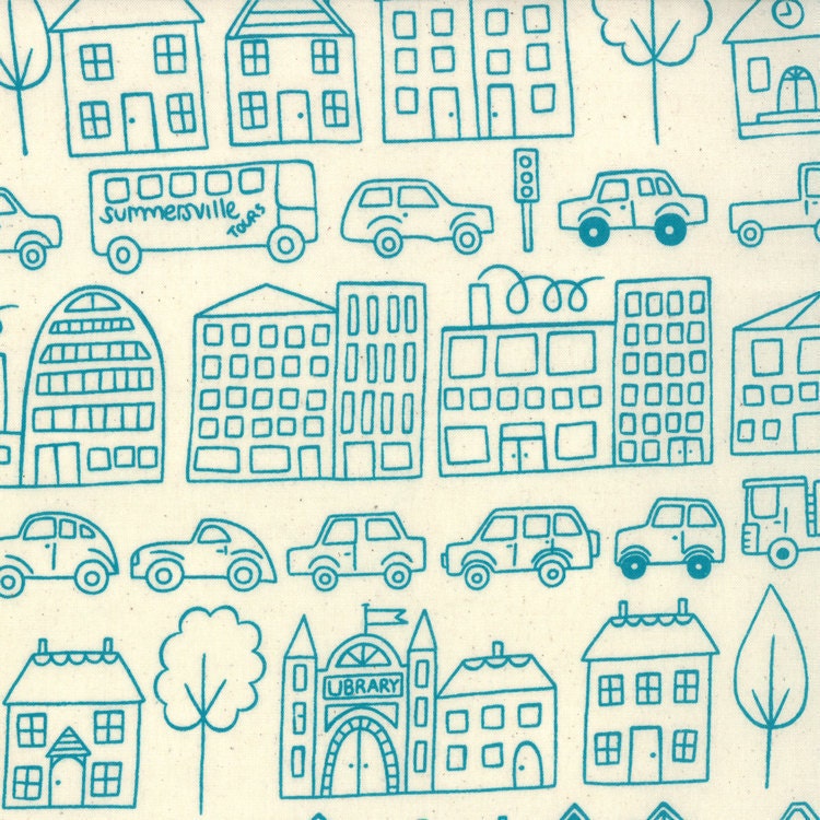 LAST PIECE - Summersville by Lucie Summers - Moda Fabrics - Town in Seafoam (31700-14) - 1 Yard - Children Fabric - Cars