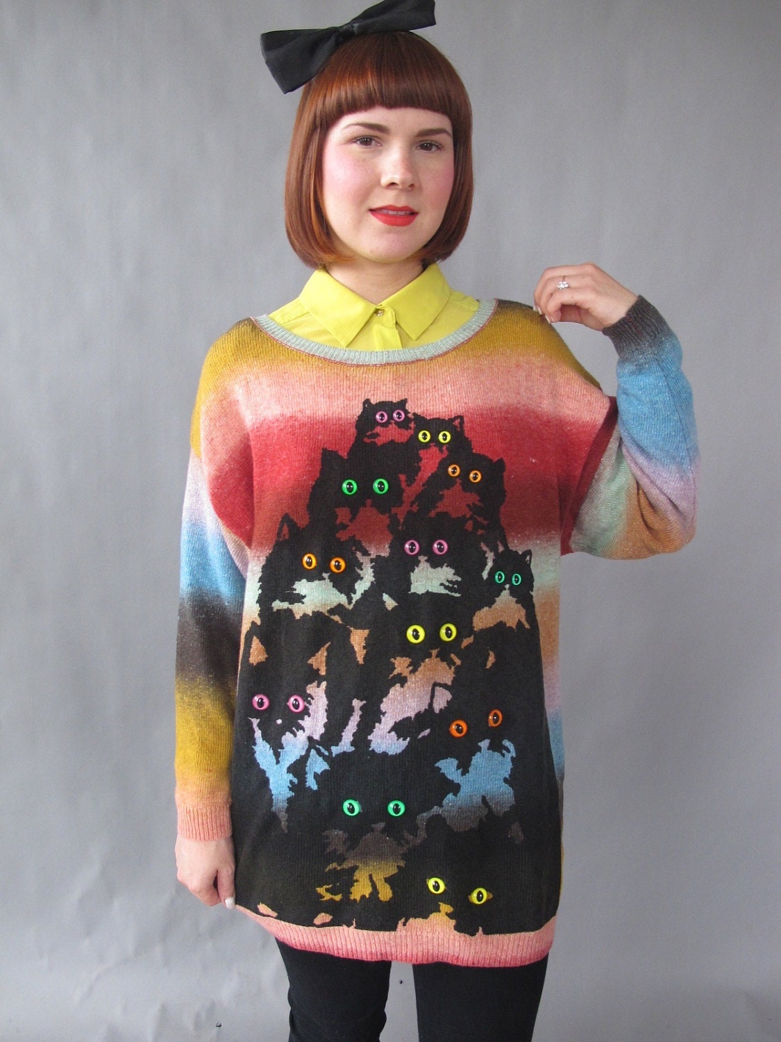 Rainbow Stripe Kitty Sweater XS