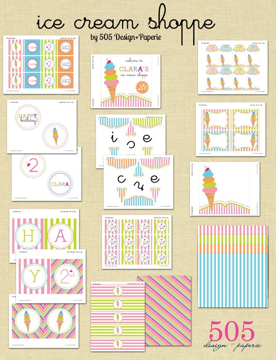 Ice Cream Shoppe Birthday Party Decorations - Ice Cream Party Decor by 505 Design Paperie Il_570xn