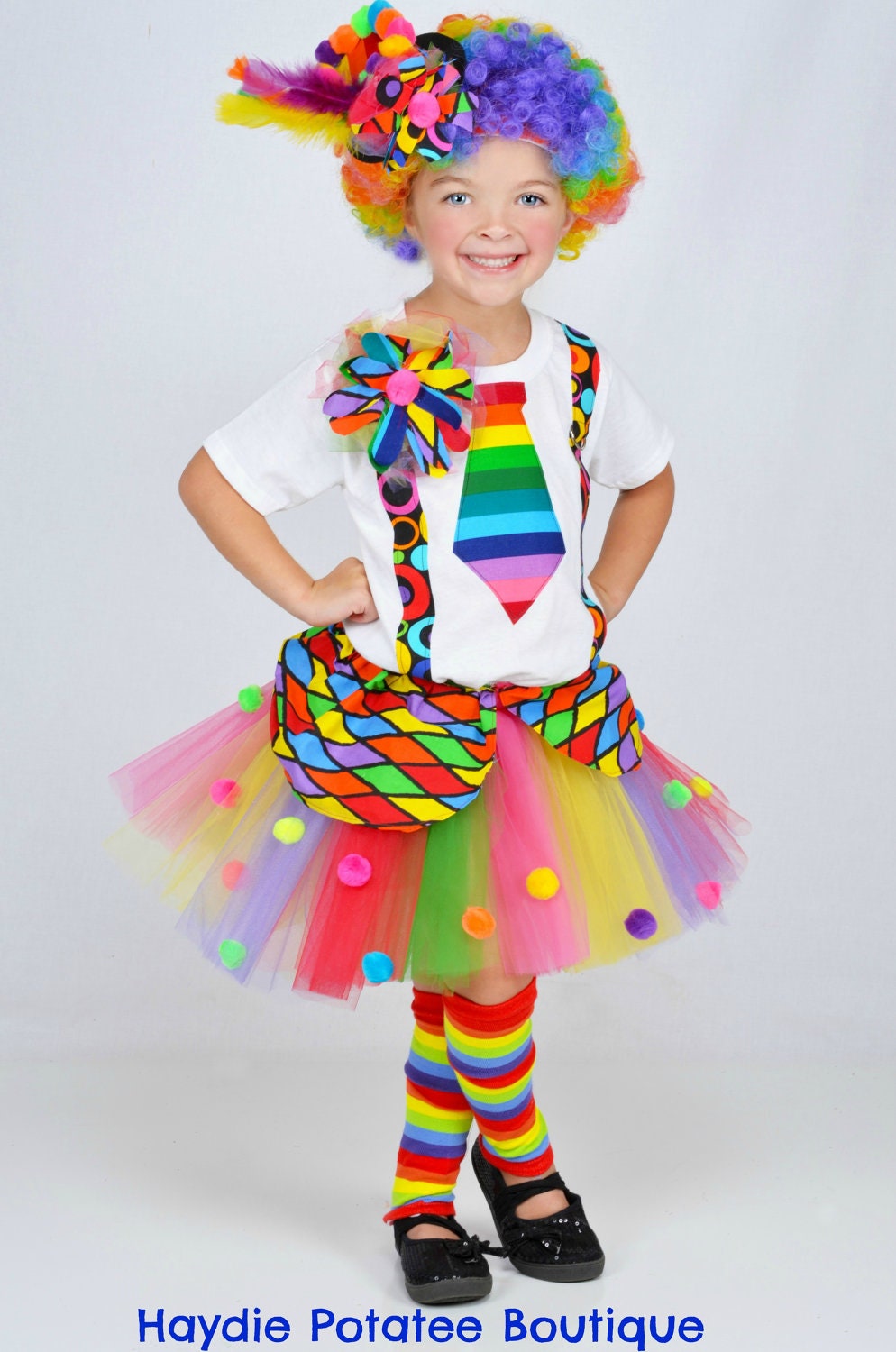 Girls Circus Carnival Clown Tutu Costume..Rainbow ..Birthday Outfit-photo shoot- Top hat- rainbow tutu- 1st birthday- Halloween- size 0-5t