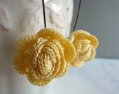Yellow Crocheted Rose Earrings - Butter - Floral - Handmade Jewelry - Thread Crochet - Long Dangle Earrings