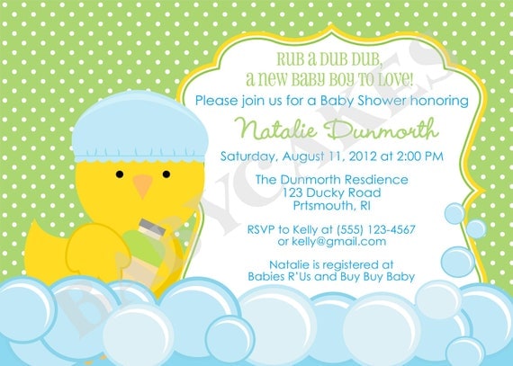 Rubber Ducky Baby Shower Invitation - DIY Print Your Own - Matching Party Printables available.