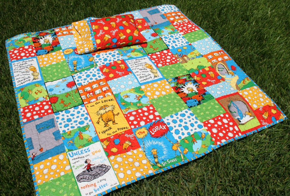 Lorax Toddler Bed Set Bright Organic Quilt and Pillow Case