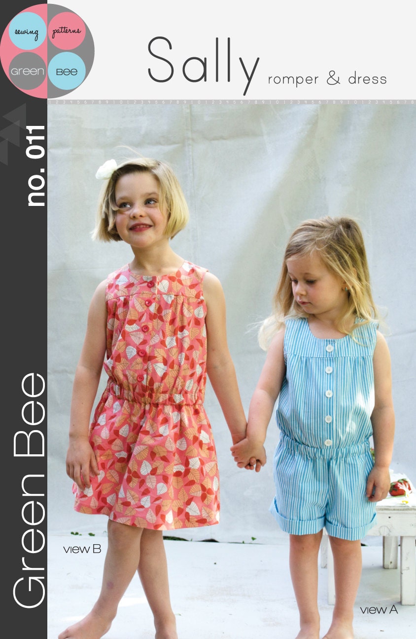 Sally Romper and Dress Pattern Green Bee Girls 2-6