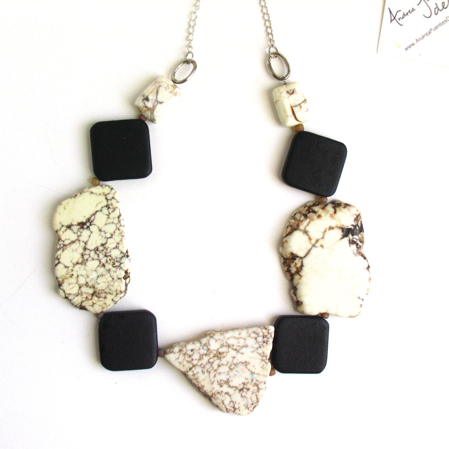 Ivory Stone and Wood Statement Necklace - Woodland Scavenge -