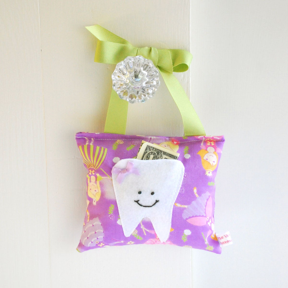 Girls Tooth Fairy Pillow Tooth Fairy Gift in Lavender Fairy Princess Print
