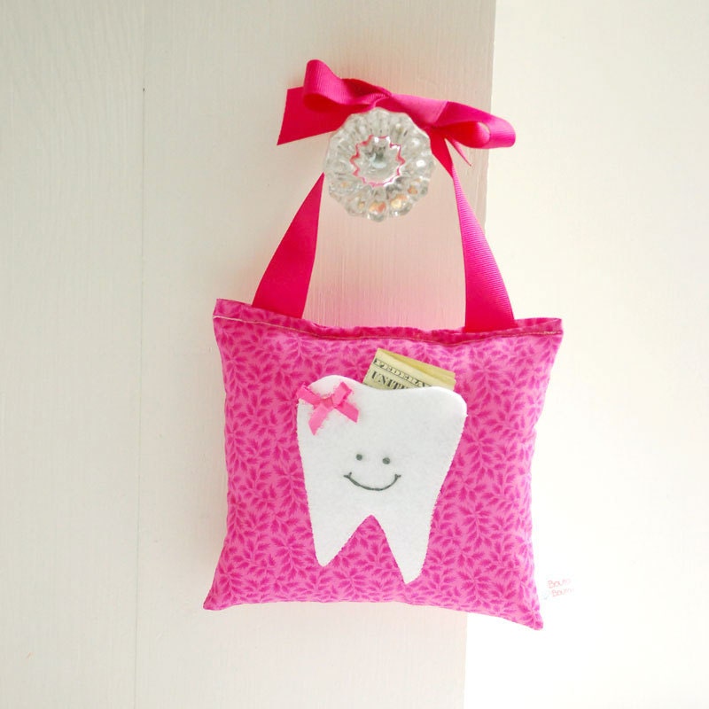 Girl's Tooth Fairy Pillow Tooth Fairy Gift in Raspberry Pink Cotton